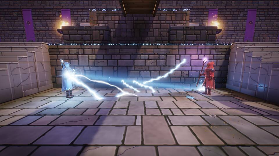 Two wizards trading lightning in Sanctum